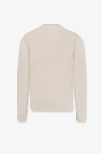 Boss men’s cream-colored silk and cashmere knit sweater with long sleeves crew neck and ribbed cuffs
