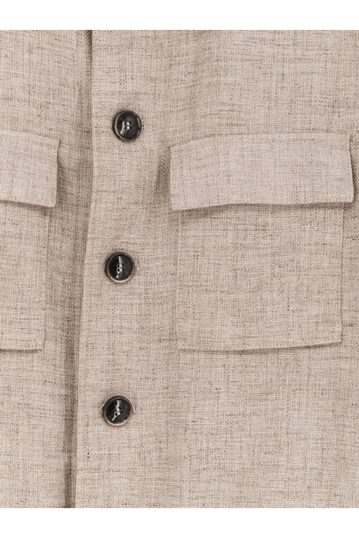 Boss men’s silk and linen beige blazer with dark brown buttons and flap pockets for formal and casual wear