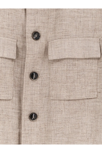 Boss men’s silk and linen beige blazer with dark brown buttons and flap pockets for stylish formal wear