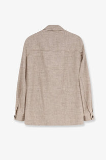 BOSS men’s beige silk and linen blazer with textured fabric subtle woven pattern and buttoned cuffs