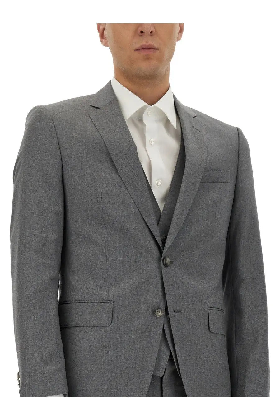 BOSS men’s slim fit grey jacket made of textured wool with notched lapels and two-button front closure