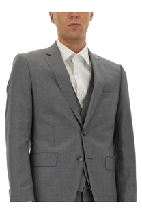 BOSS men’s slim fit grey jacket made of textured wool with notched lapels and two-button front closure