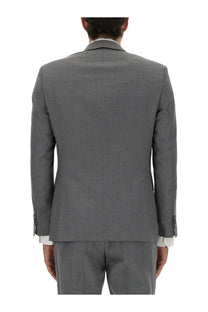 BOSS men’s slim fit gray suit jacket with subtle textured weave and notched lapels for formal wear