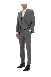 BOSS men’s slim fit jacket grey with tailored gray three-piece suit featuring structured blazer vest and slim-fit trousers