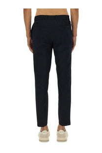Black tailored trousers with sleek straight-leg cut and subtle stitching details for boss men’s slim fit pants blue