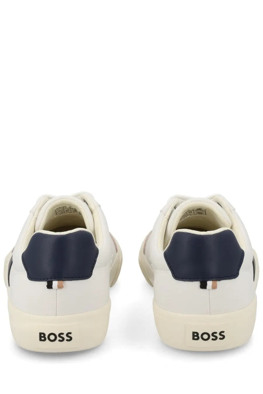 BOSS men’s sneaker white in white and navy blue with clean minimalist design perfect for casual wear
