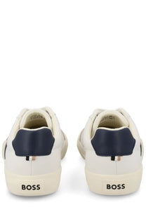 BOSS men’s sneaker white in white and navy blue with clean minimalist design perfect for casual wear