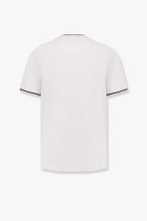 Boss men’s stretch cotton white t-shirt with black double-stripe trim on sleeves and neckline