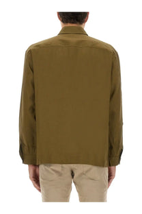 Boss men’s olive green casual jacket made from lightweight fabric shown from the back