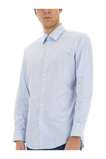 BOSS men’s striped shirt blue light blue and white vertical stripes classic collar button-down front and folded cuffs