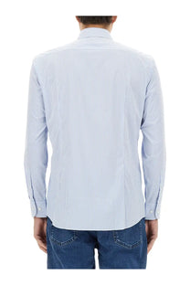 BOSS men’s striped shirt blue long-sleeved dress shirt with light blue and white vertical stripes and classic collar