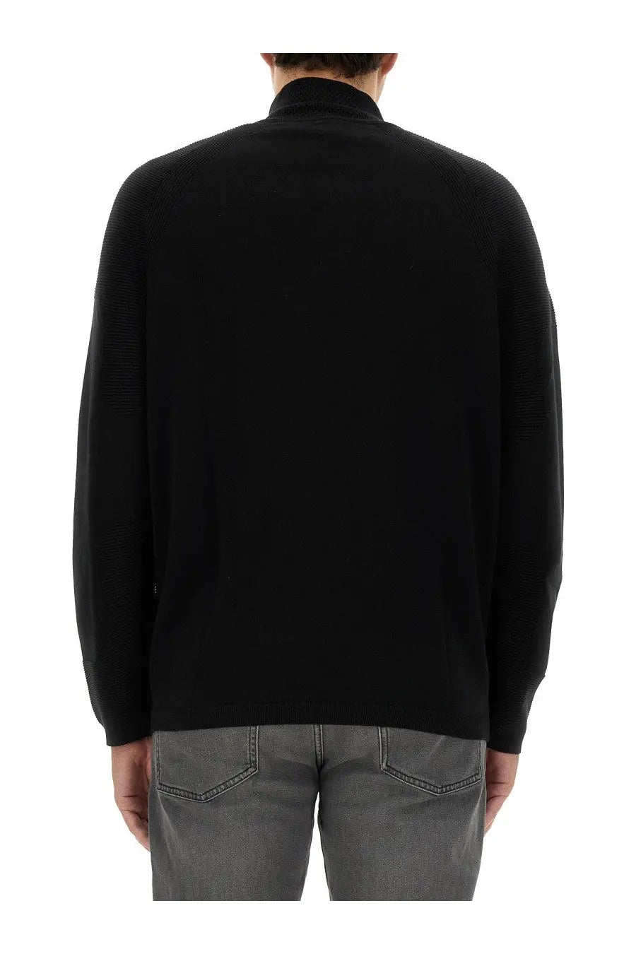 Boss men’s sweatshirt black textured knit with high collar ideal for casual and warm wear