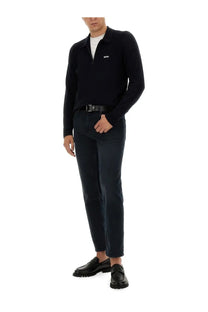 Black long-sleeved polo shirt with subtle white logo on chest in boss men’s sweatshirt blue collection