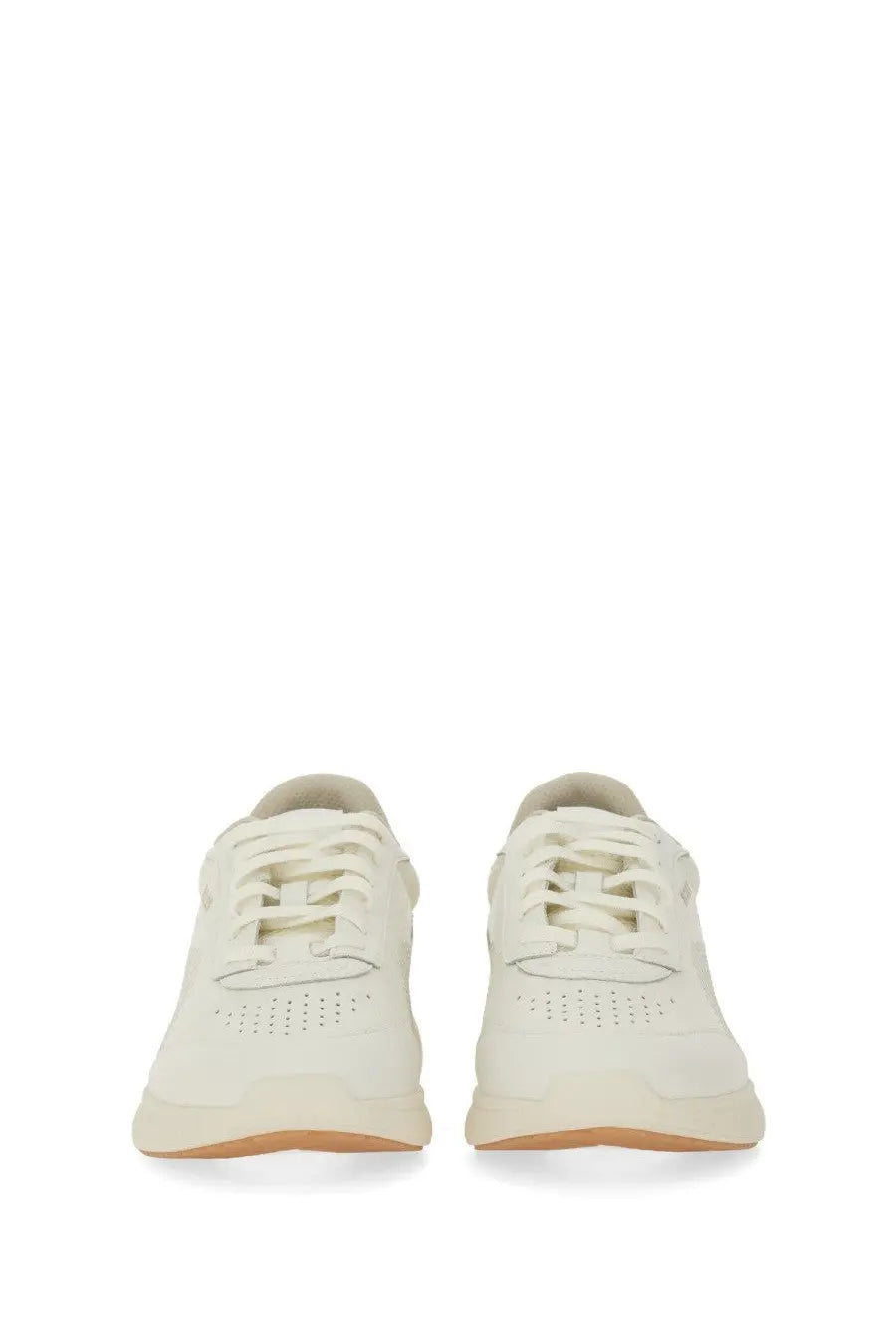 BOSS men’s Titanis sneaker white cream-colored suede with minimalist design and perforated toe box detailing