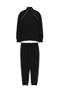 Boss men’s black tracksuit set with white piping details made of comfortable fabric for casual and sportswear use