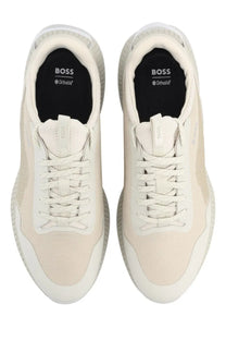 Cream-colored hugo boss ttnm evo sneaker beige with ortholite cushioned sole mesh and synthetic upper with white laces
