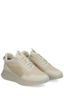 BOSS men’s Ttnm Evo sneaker beige with beige and cream mesh and suede upper and chunky rubber sole