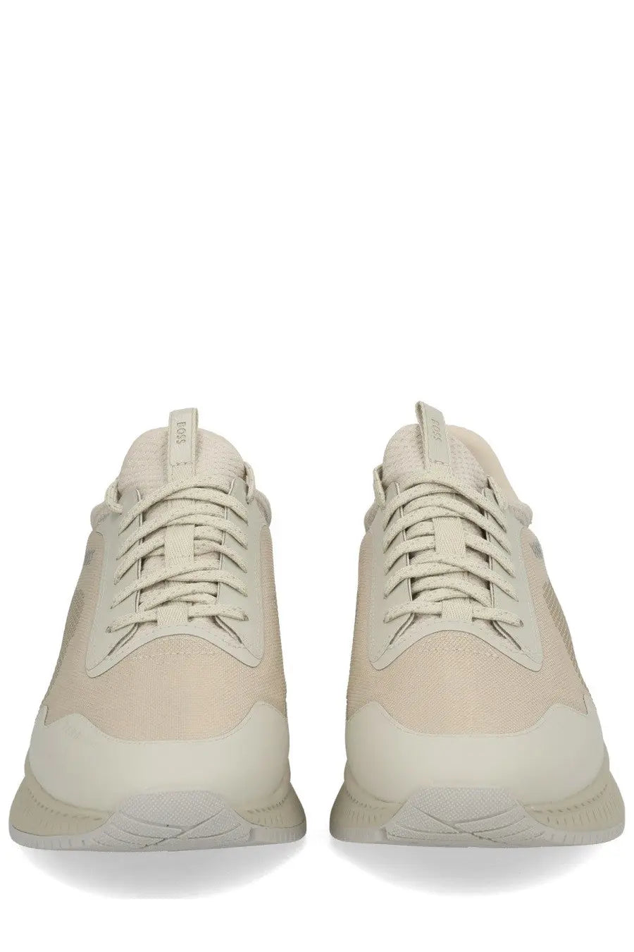 Beige Hugo Boss men’s Ttnm Evo sneaker with modern layered design and textured mesh upper for casual wear