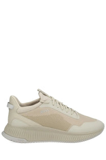 Beige BOSS men’s Ttnm Evo sneaker with mesh and suede upper and ribbed rubber sole