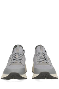 BOSS men’s Ttnm Evo sneaker in grey mesh and synthetic leather with chunky white and black sole