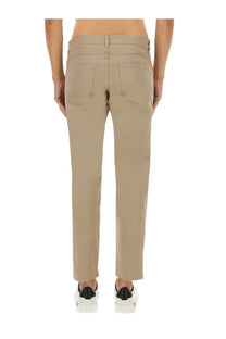Beige boss men’s twill chino trousers with a straight-leg cut and rear pockets shown from the back side
