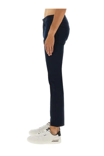 Dark navy blue BOSS men’s slim-fit twill pants with a tailored cut and subtle stitching details