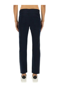 Dark navy blue BOSS men’s twill pants with straight-leg cut and tailored fit perfect for formal wear