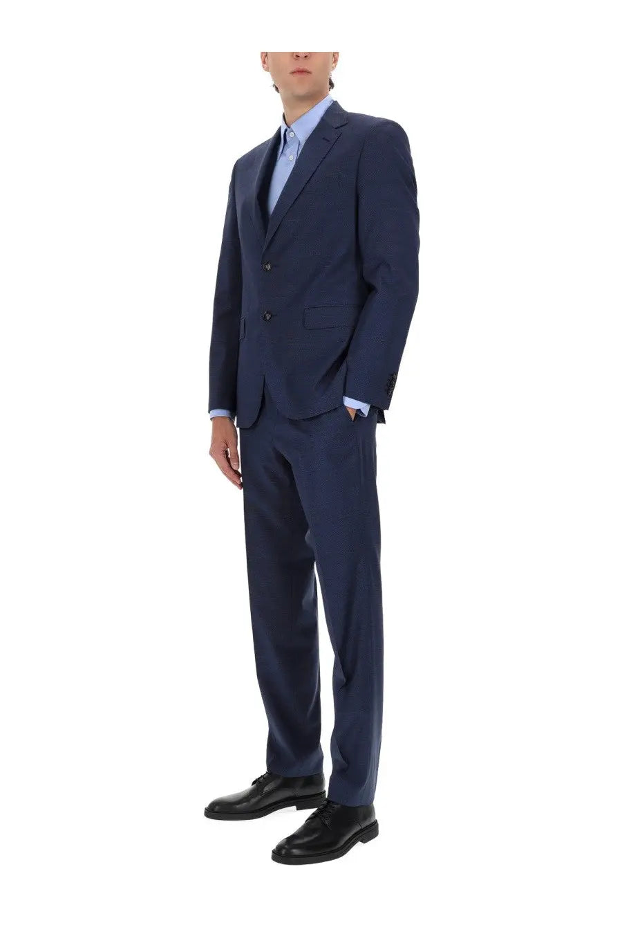 Navy blue wool two-button front suit with notched lapels from BOSS men’s two piece dress Jeckson Blue collection