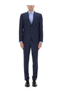 BOSS men’s two piece dress Jeckson blue navy wool suit with notched lapels and two button closure