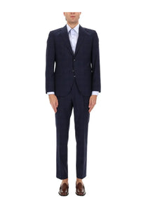 Boss men’s two piece dress jeckson blue navy wool suit with subtle texture and three button front closure