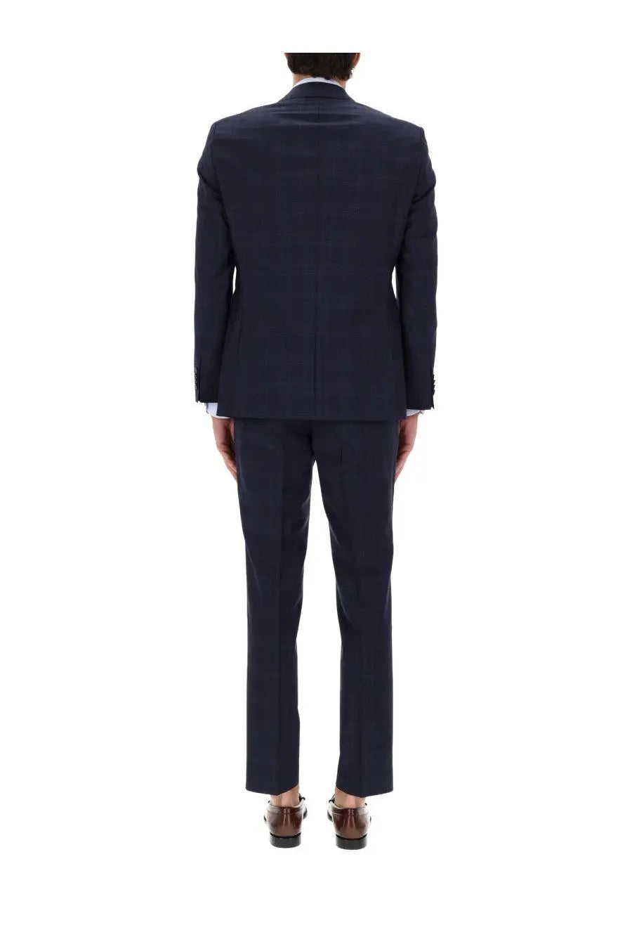 Navy blue wool two piece dress suit with subtle check pattern from BOSS men’s Jeckson Blue collection