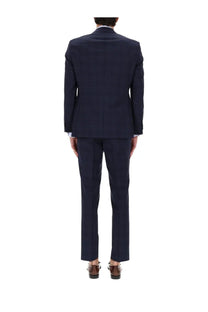 Navy blue wool two piece dress suit with subtle check pattern from BOSS men’s Jeckson Blue collection