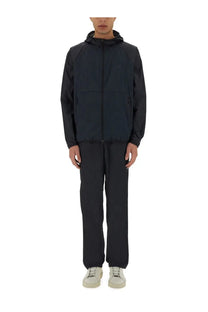 BOSS men’s two piece jumpsuit traier black featuring a black hooded jacket with full zipper and two front pockets