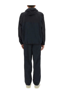 BOSS men’s two piece jumpsuit trair black features a black hooded jacket with sleek minimalist design and subtle seam detailing
