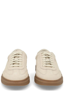 BOSS men’s Vinston sneaker beige cream-colored suede low-top sneaker with tan rubber sole and subtle side branding