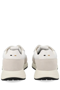 White and beige BOSS men’s Vinston sneaker with sleek modern design and subtle branding on the heel back side