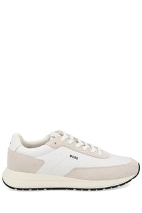 BOSS men’s vinston sneaker in white and beige with a sleek modern design and premium leather material