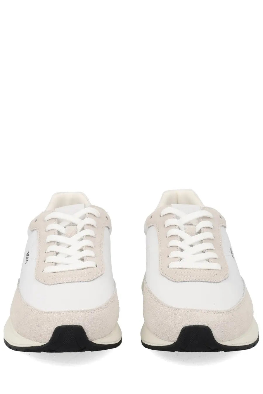 BOSS men’s Vinston sneaker white beige suede with minimalist design white laces and black rubber soles