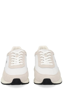 BOSS men’s Vinston sneaker white beige suede with minimalist design white laces and black rubber soles