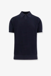 Boss men’s virgin wool polo shirt blue with short sleeves classic collar and ribbed trim at cuffs and hem