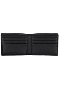 Boss men’s wallet black textured leather with multiple card slots and a central divider for organized storage