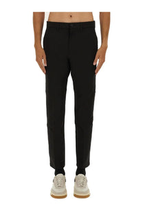 Black tailored boss men’s water repellent regular fit trousers with a sleek straight-leg cut and subtle creasing