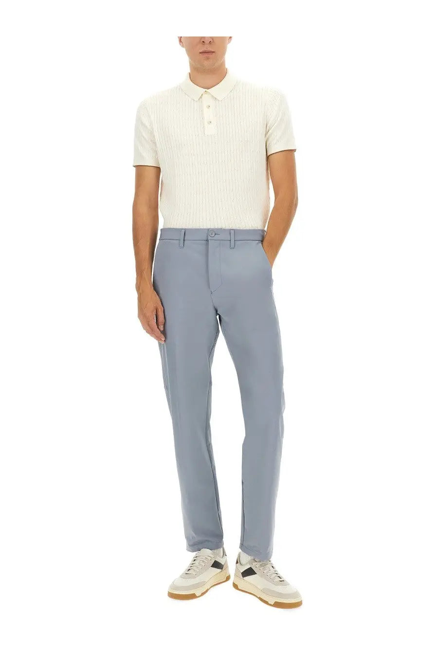 Boss men’s grey water repellent tailored trousers with a sleek modern cut and subtle creases