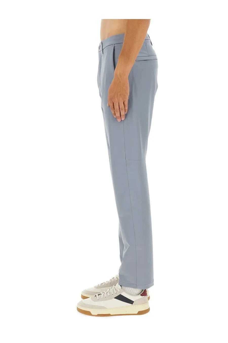 Light blue tailored trousers with sleek modern cut and subtle stitching details from BOSS men’s water repellent pants gray