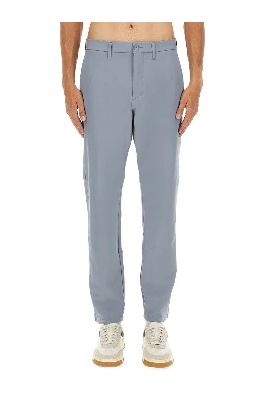 Light blue tailored trousers with modern cut and subtle creases by BOSS men’s water repellent regular fit pants gray