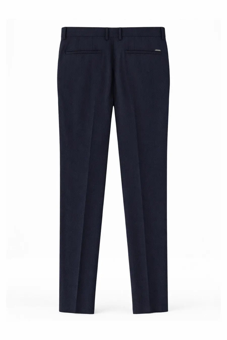 Dark navy blue BOSS men’s wool pants with tailored sleek straight-leg cut and subtle stitching details