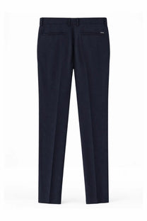 Dark navy blue BOSS men’s wool pants with tailored sleek straight-leg cut and subtle stitching details