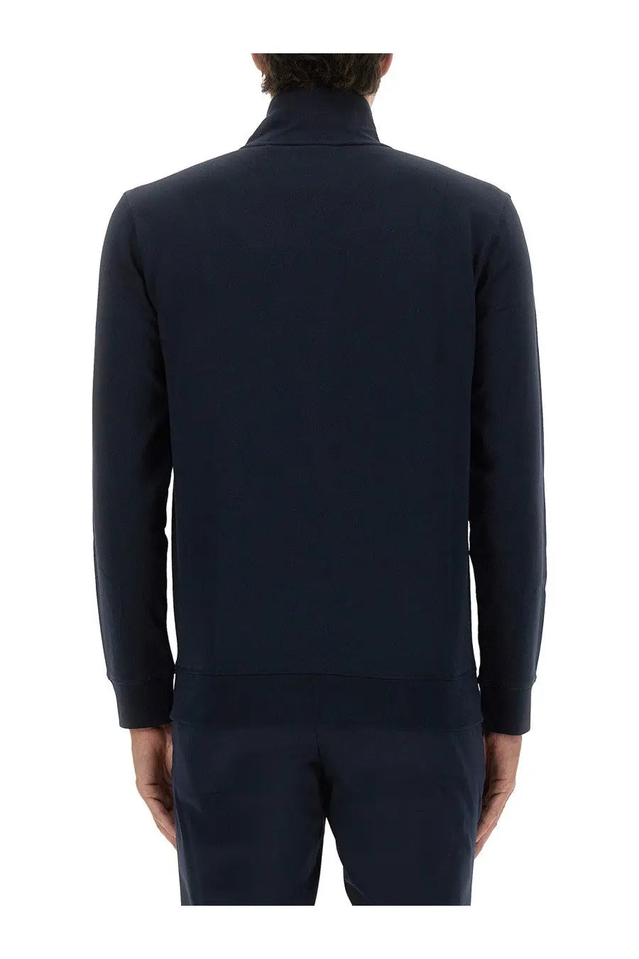 Boss men’s zip sweatshirt blue dark navy zip-up jacket with high collar and ribbed cuffs for casual wear