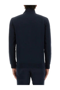 Boss men’s zip sweatshirt blue dark navy zip-up jacket with high collar and ribbed cuffs for casual wear