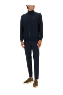 BOSS men’s navy blue zip-up sweatshirt with subtle logo on chest made from soft cotton blend for casual wear